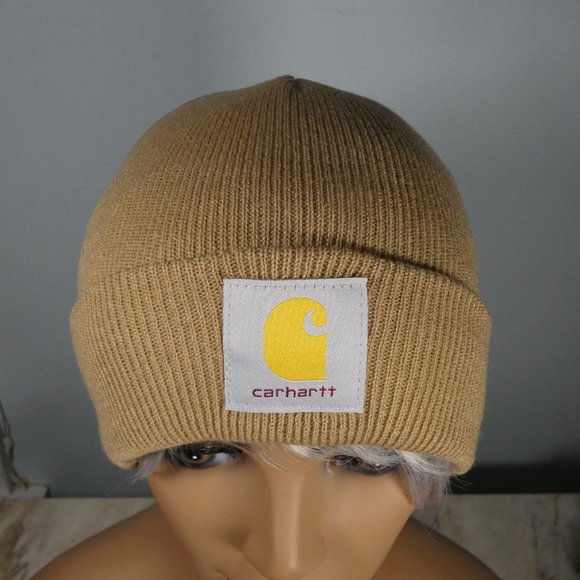 TWO- Carhartt Knit Beanie Caps Khaki and Orange - Picture 11 of 11